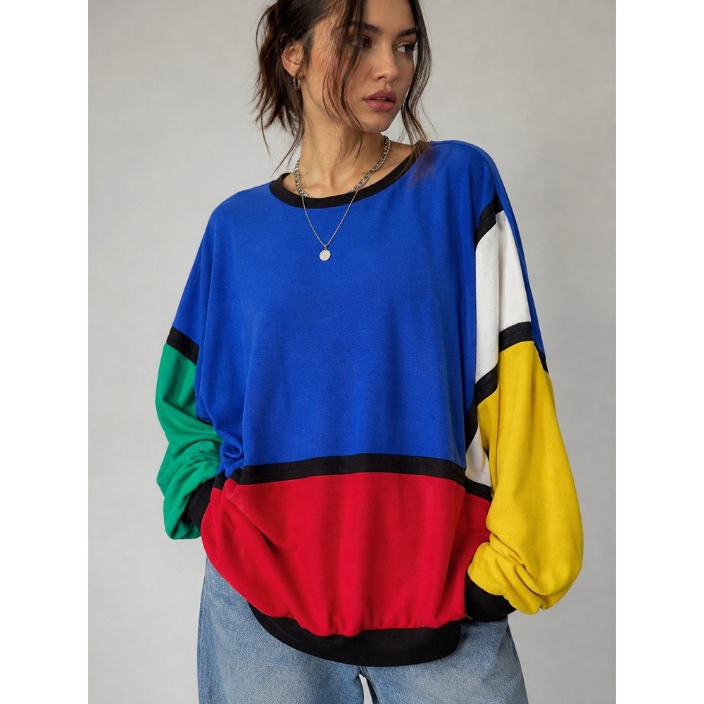 Vintage 90s Colorblock Sweatshirt Size 44 Oversized Streetwear Maximalist XL